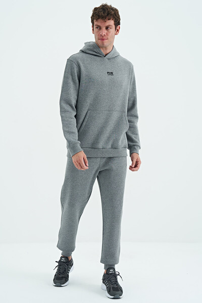 Tommylife Wholesale David Comfort Fit Hooded Men's Tracksuit Set 85192 Gray Melange - Thumbnail