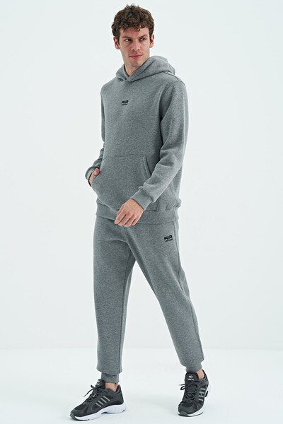 Tommylife Wholesale David Comfort Fit Hooded Men's Tracksuit Set 85192 Gray Melange - Thumbnail