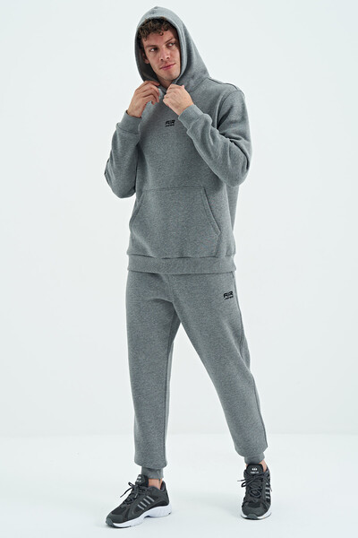 Tommylife Wholesale David Comfort Fit Hooded Men's Tracksuit Set 85192 Gray Melange - Thumbnail