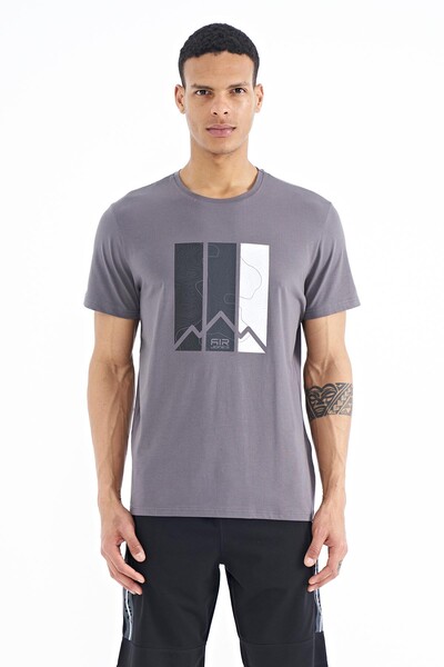 Tommylife Wholesale Dean Crew Neck Standard Fit Printed Men's T-Shirt 88211 Dark Gray - Thumbnail