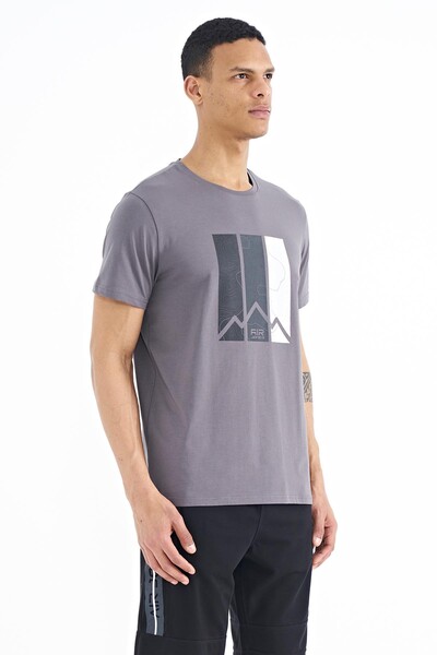 Tommylife Wholesale Dean Crew Neck Standard Fit Printed Men's T-Shirt 88211 Dark Gray - Thumbnail