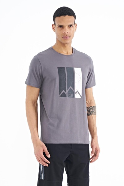 Tommylife Wholesale Dean Crew Neck Standard Fit Printed Men's T-Shirt 88211 Dark Gray - Thumbnail