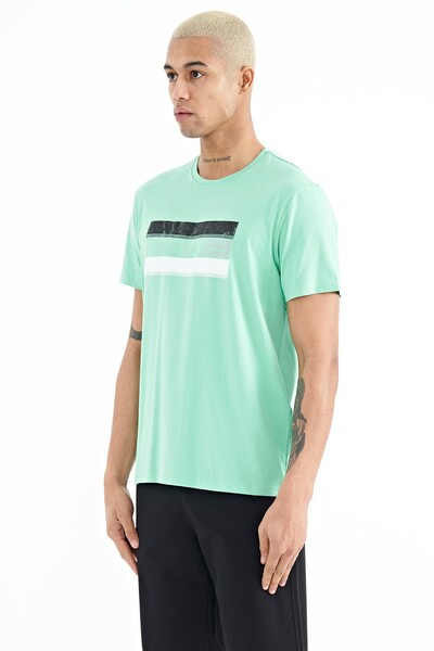 Tommylife Wholesale Donald Crew Neck Standard Fit Printed Men's T-Shirt 88217 Aqua Green - Thumbnail