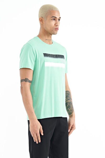 Tommylife Wholesale Donald Crew Neck Standard Fit Printed Men's T-Shirt 88217 Aqua Green - Thumbnail