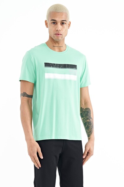 Tommylife Wholesale Donald Crew Neck Standard Fit Printed Men's T-Shirt 88217 Aqua Green - Thumbnail