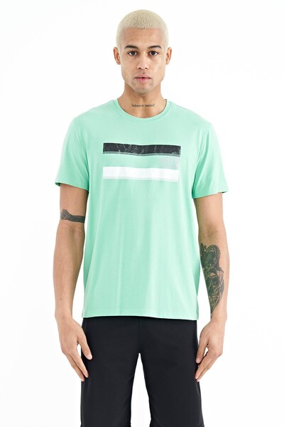 Tommylife Wholesale Donald Crew Neck Standard Fit Printed Men's T-Shirt 88217 Aqua Green - Thumbnail