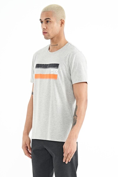 Tommylife Wholesale Donald Crew Neck Standard Fit Printed Men's T-Shirt 88217 Gray Melange - Thumbnail