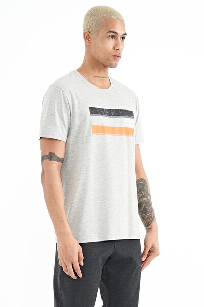 Tommylife Wholesale Donald Crew Neck Standard Fit Printed Men's T-Shirt 88217 Gray Melange - Thumbnail