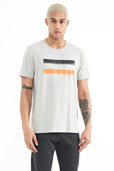 Tommylife Wholesale Donald Crew Neck Standard Fit Printed Men's T-Shirt 88217 Gray Melange - Thumbnail