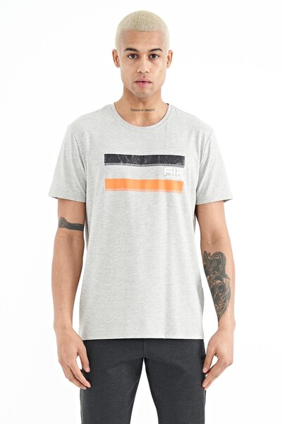 Tommylife Wholesale Donald Crew Neck Standard Fit Printed Men's T-Shirt 88217 Gray Melange - Thumbnail