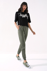 Tommylife Wholesale Drab High Waist Jogger Comfy Cuffed Women's Sweatpant - 94561 - Thumbnail