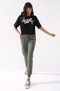 Tommylife Wholesale Drab High Waist Jogger Comfy Cuffed Women's Sweatpant - 94561 - Thumbnail