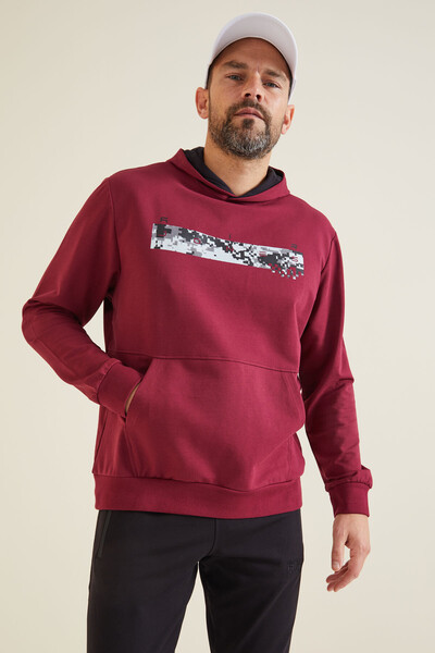 Tommylife Wholesale Dustin Hooded Standard Fit Printed Men's Sweatshirt 88136 Bordeaux - Thumbnail