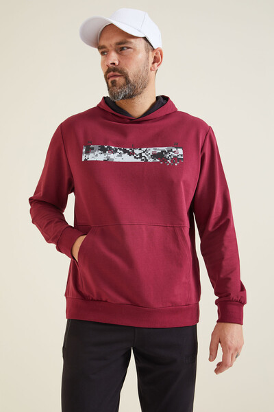 Tommylife Wholesale Dustin Hooded Standard Fit Printed Men's Sweatshirt 88136 Bordeaux - Thumbnail