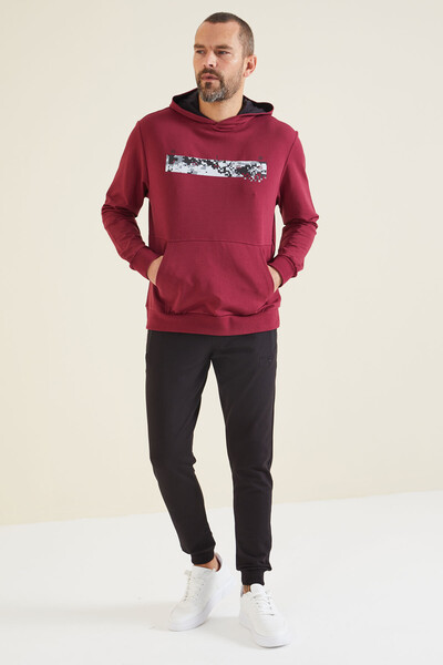 Tommylife Wholesale Dustin Hooded Standard Fit Printed Men's Sweatshirt 88136 Bordeaux - Thumbnail