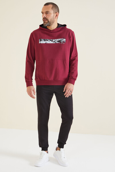 Tommylife Wholesale Dustin Hooded Standard Fit Printed Men's Sweatshirt 88136 Bordeaux - Thumbnail