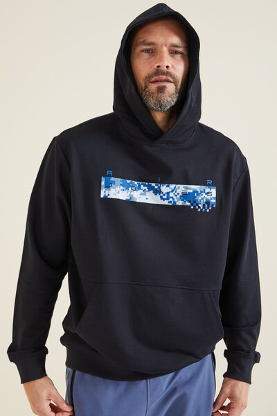 Tommylife Wholesale Dustin Hooded Standard Fit Printed Men's Sweatshirt 88136 Navy Blue - Thumbnail