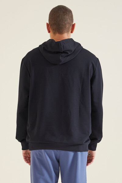 Tommylife Wholesale Dustin Hooded Standard Fit Printed Men's Sweatshirt 88136 Navy Blue - Thumbnail