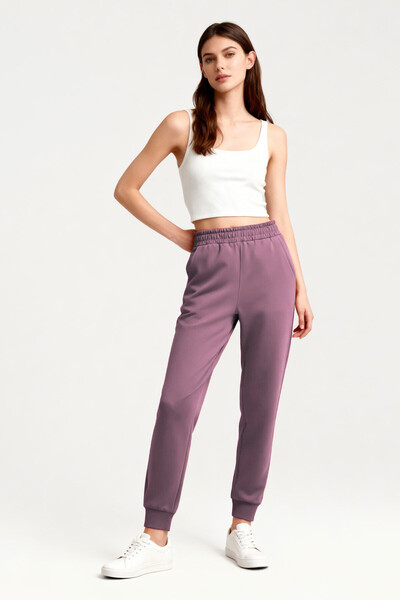 Tommylife Wholesale Dusty Rose High Waist Jogger Comfy Cuffed Women's Sweatpant - 94561 - Thumbnail