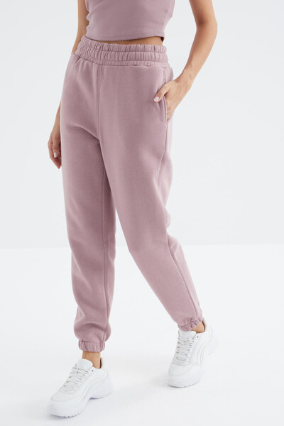 Tommylife Wholesale Dusty Rose High Waisted Comfy Jogger Women's Sweatpants - 94624 - Thumbnail