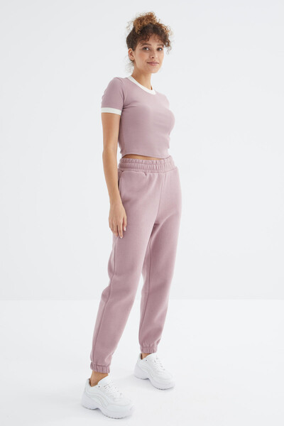 Tommylife Wholesale Dusty Rose High Waisted Comfy Jogger Women's Sweatpants - 94624 - Thumbnail