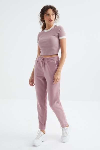 Tommylife Wholesale Dusty Rose High Waisted Comfy Pocket Women's Fleece Sweatpants - 94623 - Thumbnail