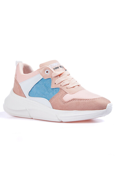 Tommylife Wholesale Dusty Rose Lace Up High Platform Women's Sneakers - 89203 - Thumbnail