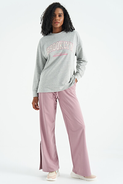 Tommylife Wholesale Dusty Rose Relaxed Fit Women's Wide Leg Sweatpants - 02121 - Thumbnail