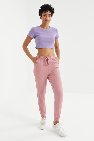 Tommylife Wholesale Dusty Rose With Drawstring Lace-up Waist Jogger Women's Sweatpant - 94620 - Thumbnail