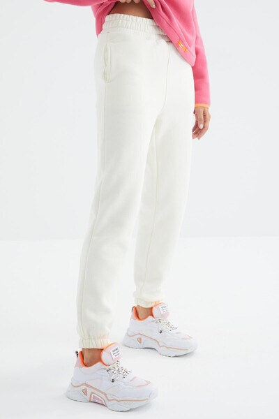 Tommylife Wholesale Ecru High Waisted Comfy Jogger Women's Sweatpants - 94624 - Thumbnail