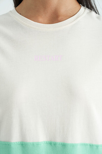 Tommylife Wholesale Ecru Oversize Basic Women's T-Shirt - 02309 - Thumbnail