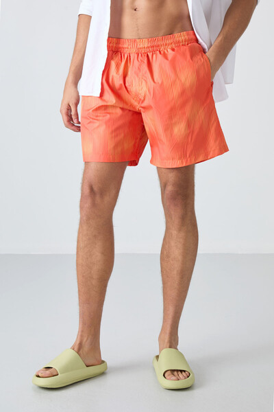 Tommylife Wholesale Elastic Waist Standard Fit Men's Swim Shorts 81267 Orange - Thumbnail