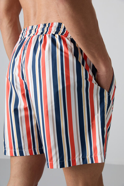Tommylife Wholesale Elastic Waist Standard Fit Men's Swim Shorts 81267 Striped - Thumbnail