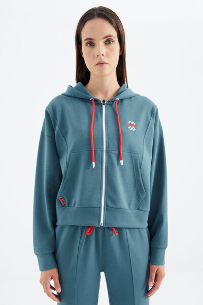 Tommylife Wholesale Forest Green Hooded Oversize Women's Tracksuit Set - 95322 - Thumbnail
