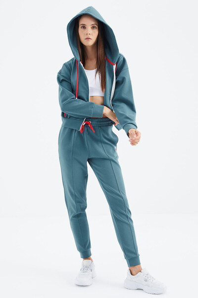 Tommylife Wholesale Forest Green Hooded Oversize Women's Tracksuit Set - 95322 - Thumbnail