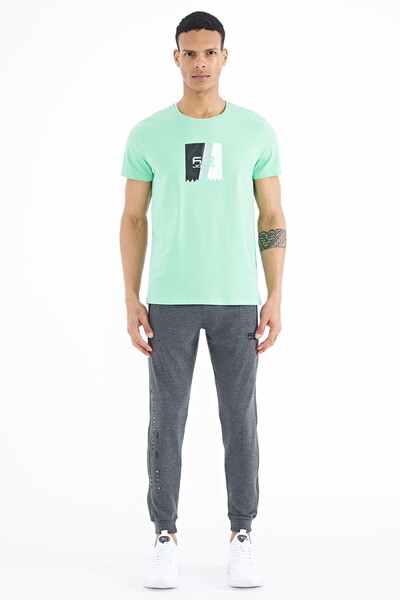 Tommylife Wholesale Frank Crew Neck Standard Fit Printed Men's T-Shirt 88219 Aqua Green - Thumbnail