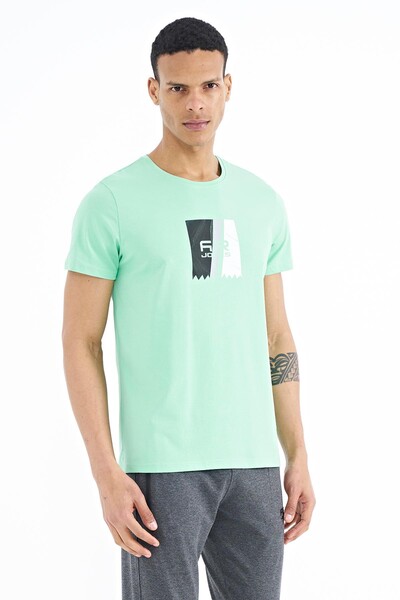 Tommylife Wholesale Frank Crew Neck Standard Fit Printed Men's T-Shirt 88219 Aqua Green - Thumbnail