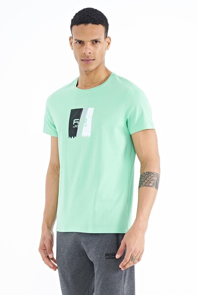 Tommylife Wholesale Frank Crew Neck Standard Fit Printed Men's T-Shirt 88219 Aqua Green - Thumbnail