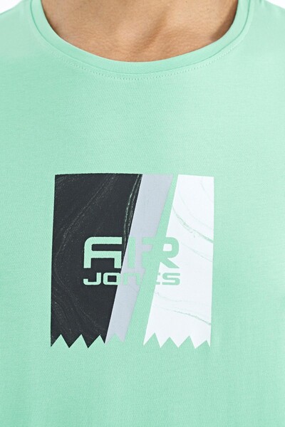 Tommylife Wholesale Frank Crew Neck Standard Fit Printed Men's T-Shirt 88219 Aqua Green - Thumbnail