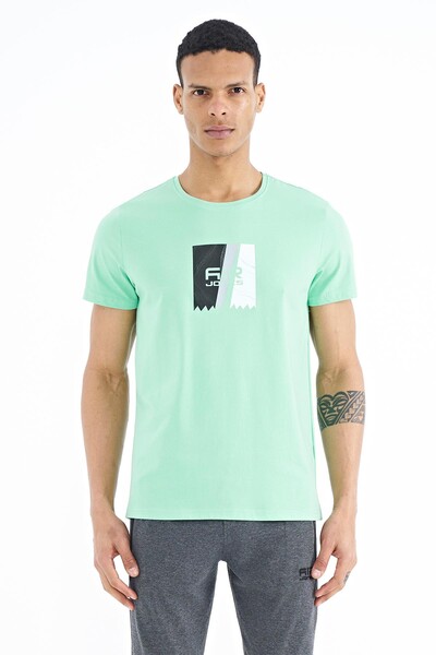 Tommylife Wholesale Frank Crew Neck Standard Fit Printed Men's T-Shirt 88219 Aqua Green - Thumbnail