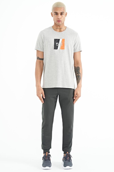 Tommylife Wholesale Frank Crew Neck Standard Fit Printed Men's T-Shirt 88219 Gray Melange - Thumbnail