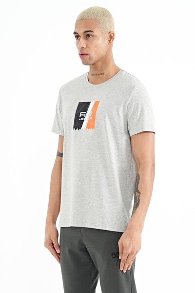 Tommylife Wholesale Frank Crew Neck Standard Fit Printed Men's T-Shirt 88219 Gray Melange - Thumbnail