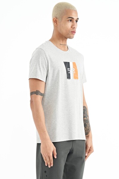 Tommylife Wholesale Frank Crew Neck Standard Fit Printed Men's T-Shirt 88219 Gray Melange - Thumbnail