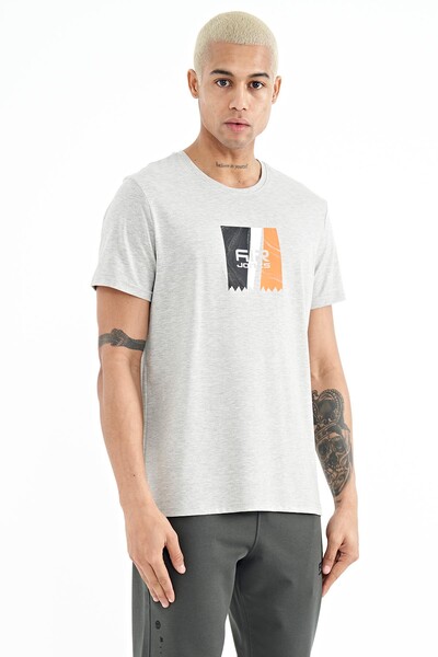 Tommylife Wholesale Frank Crew Neck Standard Fit Printed Men's T-Shirt 88219 Gray Melange - Thumbnail