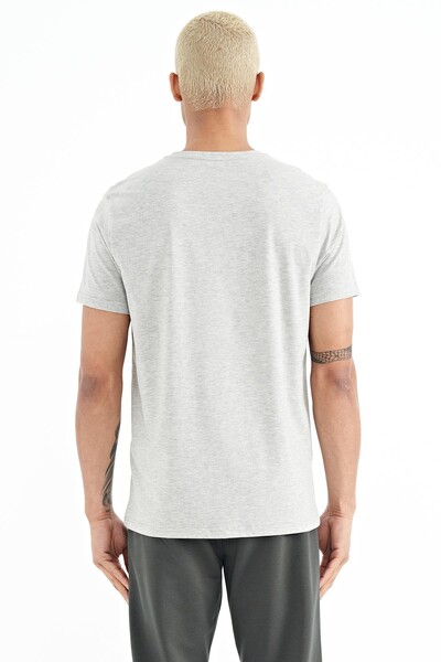 Tommylife Wholesale Frank Crew Neck Standard Fit Printed Men's T-Shirt 88219 Gray Melange - Thumbnail