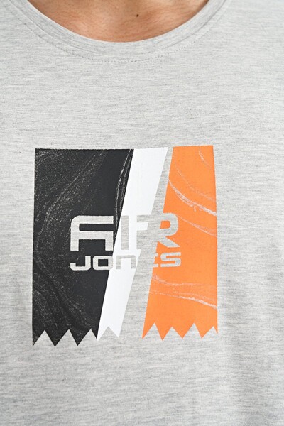 Tommylife Wholesale Frank Crew Neck Standard Fit Printed Men's T-Shirt 88219 Gray Melange - Thumbnail