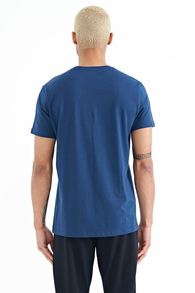 Tommylife Wholesale Frank Crew Neck Standard Fit Printed Men's T-Shirt 88219 Indigo - Thumbnail