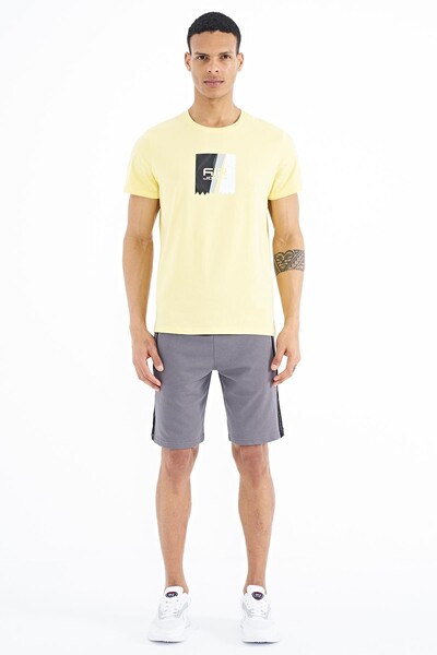 Tommylife Wholesale Frank Crew Neck Standard Fit Printed Men's T-Shirt 88219 Yellow - Thumbnail