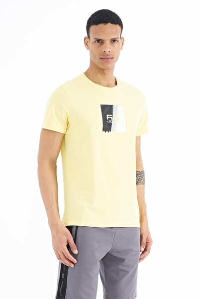 Tommylife Wholesale Frank Crew Neck Standard Fit Printed Men's T-Shirt 88219 Yellow - Thumbnail