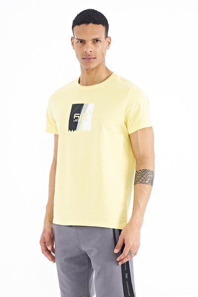 Tommylife Wholesale Frank Crew Neck Standard Fit Printed Men's T-Shirt 88219 Yellow - Thumbnail